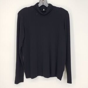 Eileen Fisher Silk Turtleneck Top M Long Sleeves Stretch Black